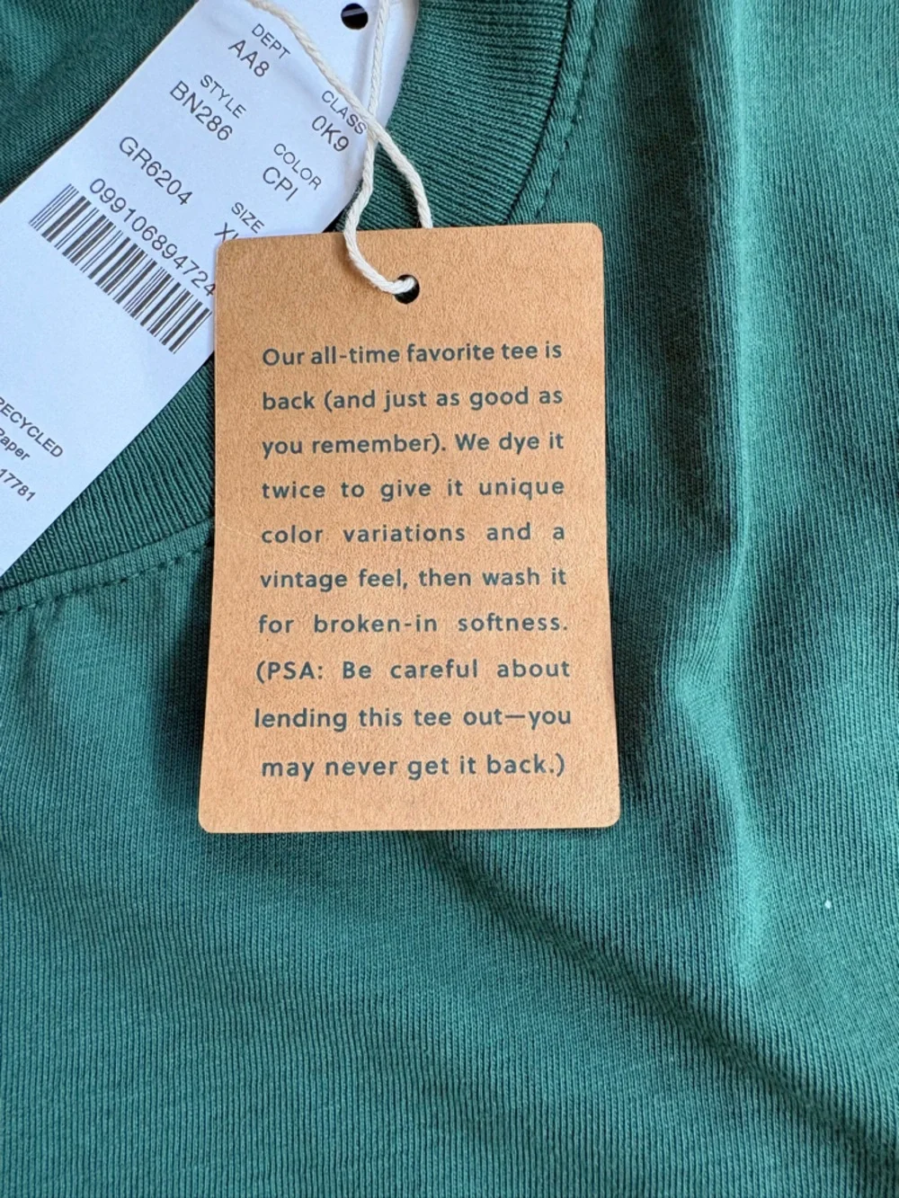 NWT, J. Crew Dark Green Broken In Short-Sleeve Henley, Cotton Jersey, Size XL